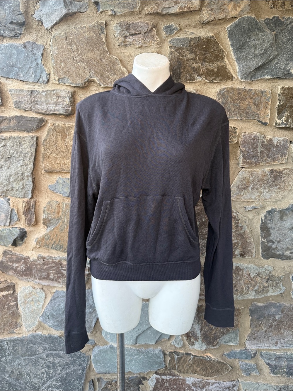 SKIMS Cotton Modal Blend Pullover Hoodie Sweater in Washed Black Size Large